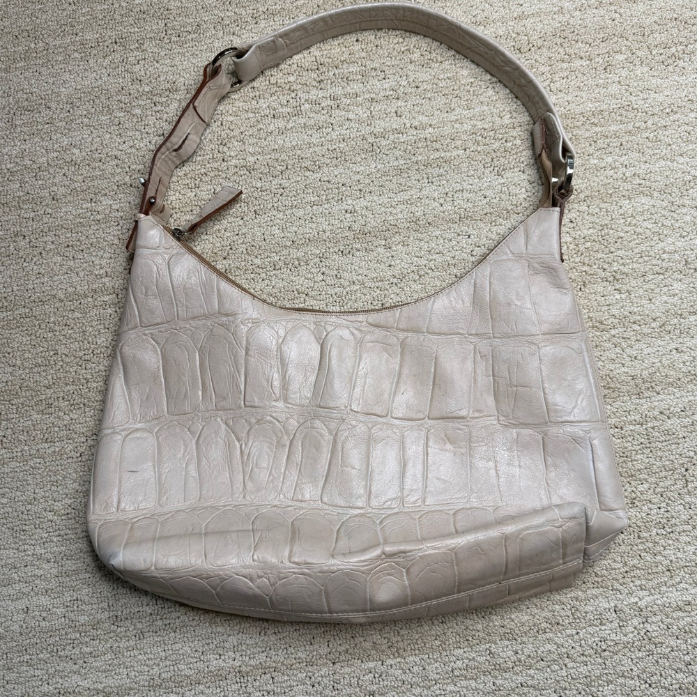 Francesco Biasia Leather Shoulder Bag Cream Croc Embossed Made in Italy Hobo Y2K